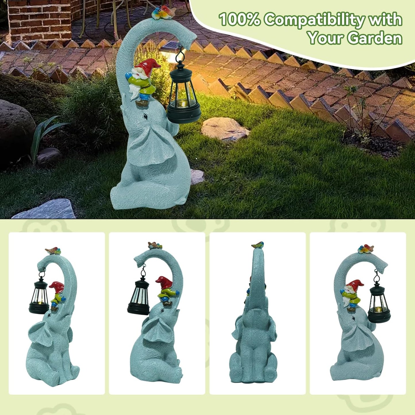 Solar Elephant Garden Statues with LED Lights, Outdoor Decor for Patio Yard Balcony - Unique Housewarming Birthday Gifts for Women Mom Grandma-VerdiqueGarden