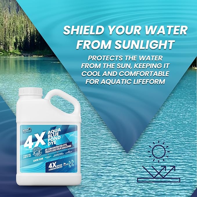 1 Gallon Aqua Blue Pond Dye 4X Concentrate, Lake & Pond Dye Blue for Aqua Colored Water, Ideal Lake Colorant, Aquashade Colorant That Protects Against Sunlight - Ideal for Fish and Wildlife-VerdiqueGarden