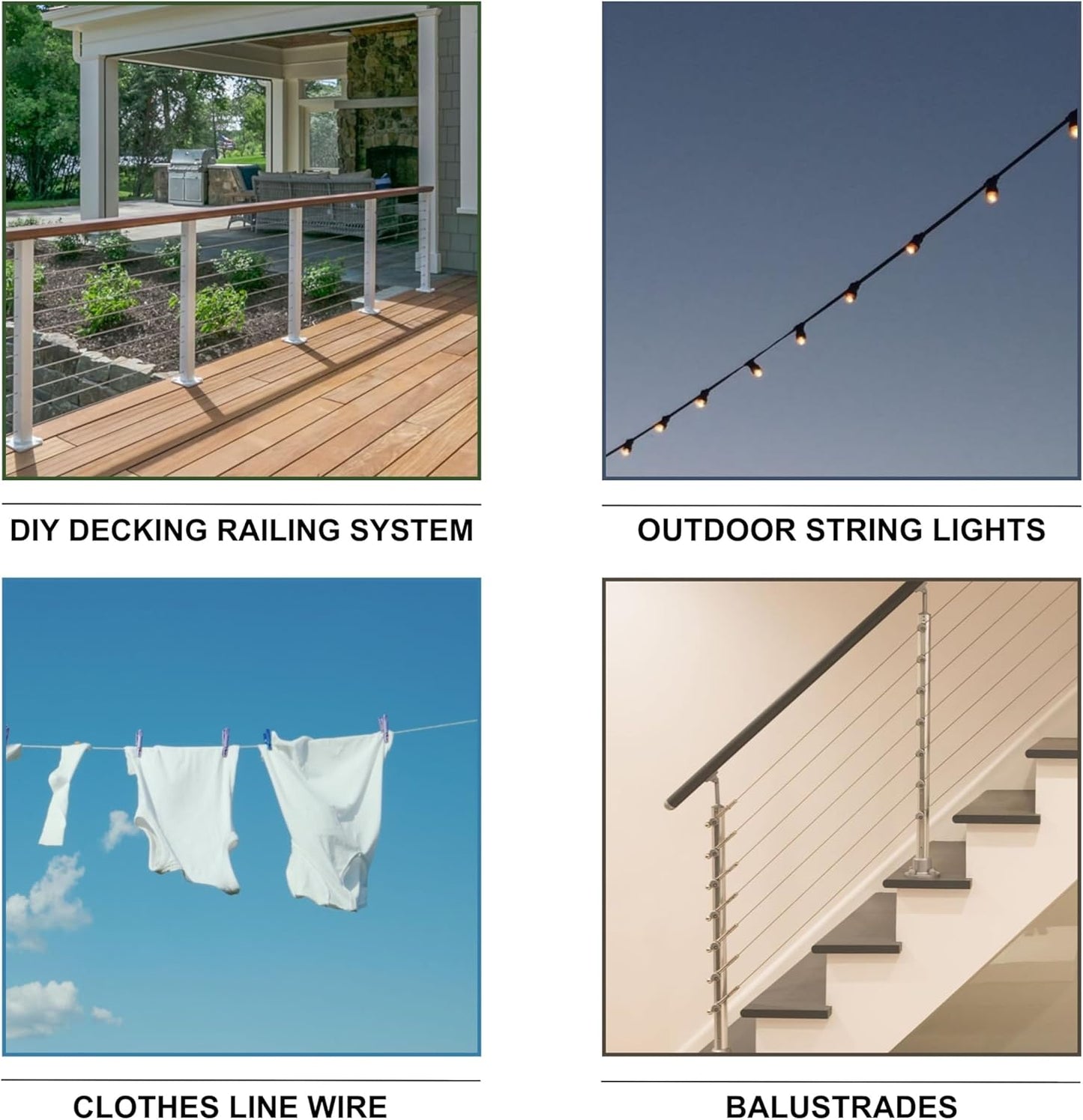 304 Stainless Steel Cable Wire Rope 3/8" 7x19-1000 ft Reel for DIY Cable Decking Railing System, Marine Grade-VerdiqueGarden