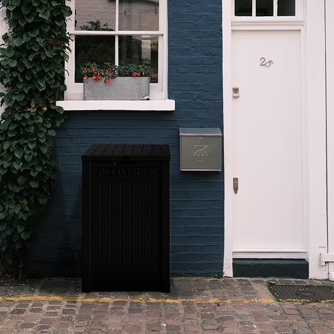 55 Gallon Plus Lockable Resin Deck Box, Waterproof Outdoor Storage Box for Patio Furniture, Garden Tools, Pool Accessories, UV-Resistant Outside Delivery, Black-VerdiqueGarden