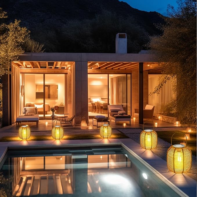 HPC Decor 2 PK Solar Lanterns-Outdoor Solar Lanterns Waterproof, Rattan Solar Lights, Hanging Solar Lanterns Outdoor,Solar Lamp Lights,Decoration Lights for Garden,Patio,Porch,Trees,Pathway,Outside.-VerdiqueGarden