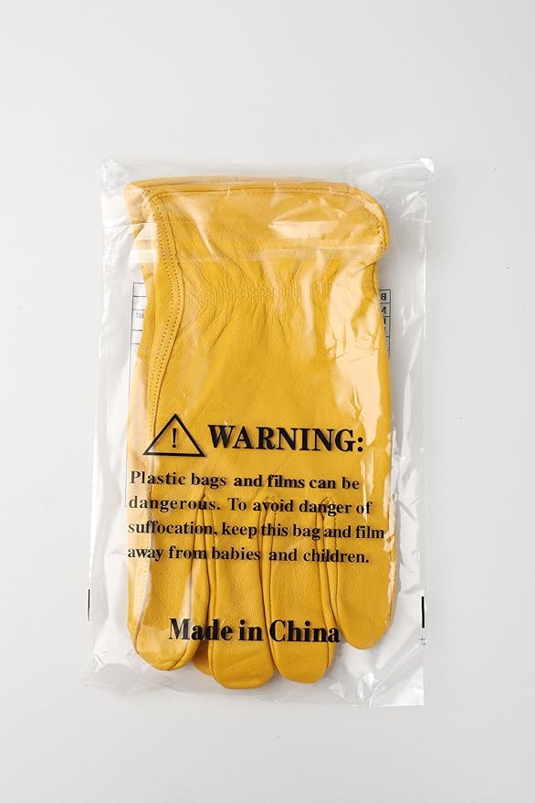 OZERO Leather Work Gloves Flex Grip Stretchable Tough Cowhide Work Gloves 1 Pair (Gold, Medium)-VerdiqueGarden