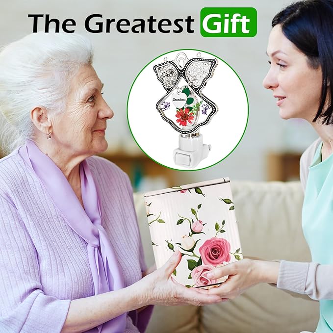 KY&BOSAM Night Light Grandma Stained Glass Angel Night Lights Plug Into Wall with Real Flower in Glass and Metal Charm Night Light for Nursery Bedroom Bathroom Accent Lite Elegant Home Decoration-VerdiqueGarden