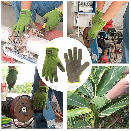 HLDD HANDLANDY 2 Pairs Leather Gardening Gloves for Men, Utility Work Gloves for Gardening, Yardwork, Construction, Mechanics, Great Garden Gifts for Men Women-VerdiqueGarden