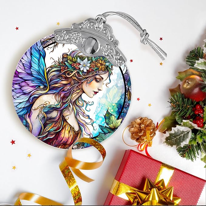 Stained Glass Suncatcher, Jocidea Fairy Ornament, Christmas Ornaments, Holidays Ornaments, Christmas Tree Decor, Fairy Decor for Home, Fairy Gifts-VerdiqueGarden