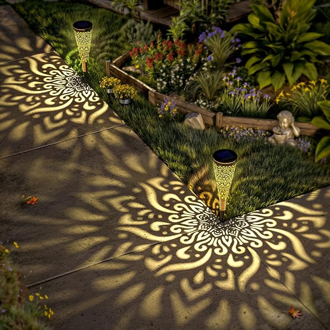 6 Pack Solar Lights Outdoor Garden Decorative Solar Garden Lights with Warm Light Waterproof Solar Pathway Landscape Lights for Path Patio Backyard Walkway Yard Garden Decor (Gold, 6Pcs)-VerdiqueGarden