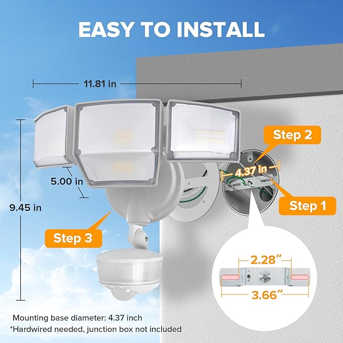 LUTEC 84W 9500LM LED Security Light Motion Sensor Outdoor Lights with Night Light, 4 Head LED Flood Lights Outdoor 5000K Daylight, IP65 Waterproof, Motion Detected Lights for Outside (White)-VerdiqueGarden