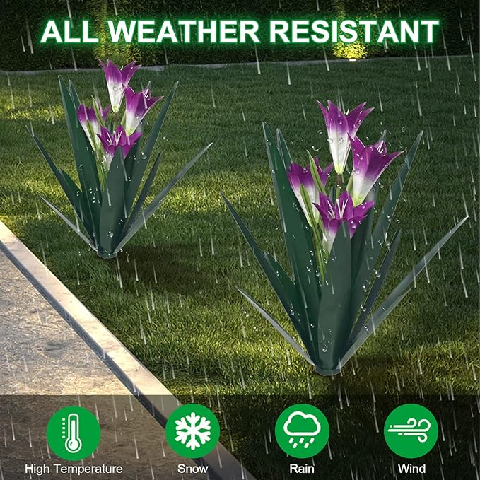 Homight Metal Agave Plant Outdoor Decoration Outdoor Garden Decoration Lily Mexican Yard Art Plant Garden Agave Lily Decorative Garden Gift… (2 Big Purple Lilies)-VerdiqueGarden