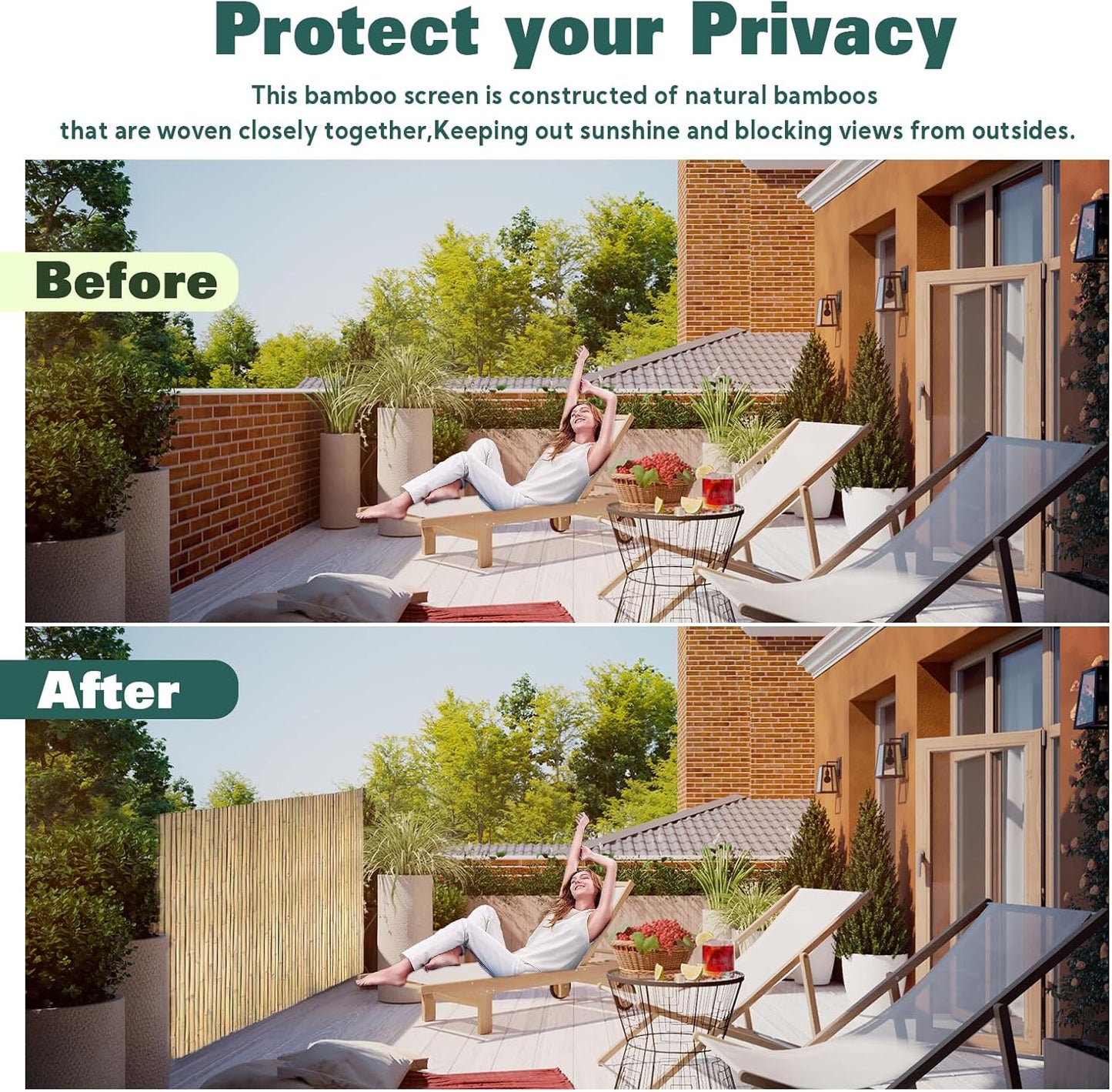 Natural Bamboo Fence 6ft H x 8ft L x 0.7In D, Eco-Friendly Privacy Fence for Outdoor Wall, Garden, Yard, Pool, Patio, Decorative Bamboo Fencing-VerdiqueGarden