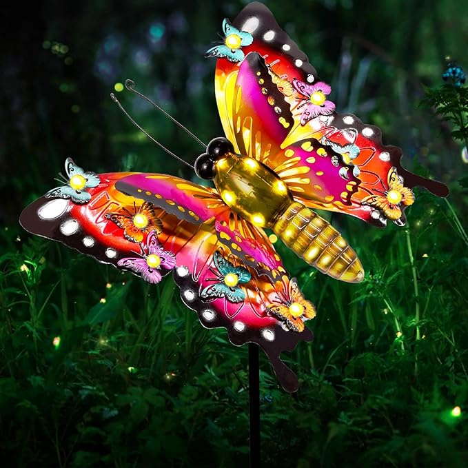 Solar Garden Lights, Outdoor Butterfly Garden Decor Large 41" Metal Decorative Garden Stake Lights, Waterproof Butterfly Decoration for Outside Patio Yard Porch Birthday Gardening Gifts for Mom Women-VerdiqueGarden