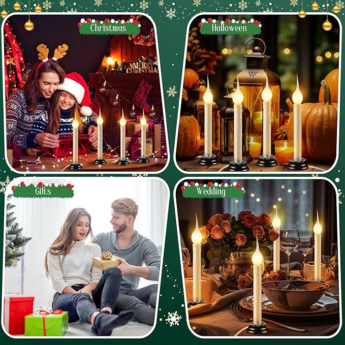 Enhon 4 Pack Rustic Country Candle Lights with Replacement Silicone Bulb, C7 0.6W Electric LED Christmas Window Candles Plug in, UL Certification Warm White Candlestick Lamp, 5 FT Cord, On/Off Switch-VerdiqueGarden