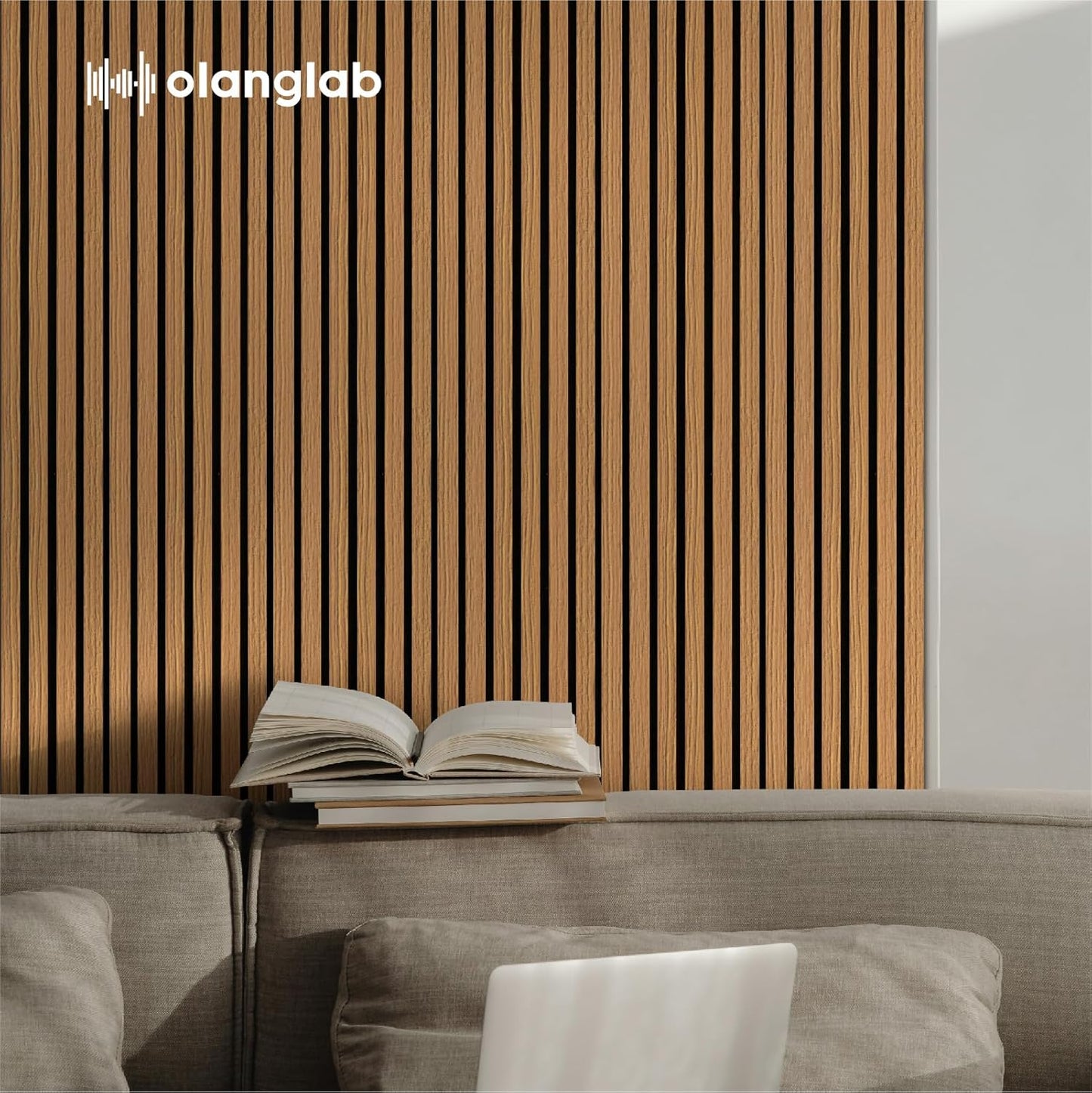 Olanglab Wood Slat Wall Panels 4 Pack, Wooden Acoustic Wall Panels, 94.5"x12.6" Each 3D Wall Panels for Interior Wall Decor (Cherry Toned-Extendo Trio)-VerdiqueGarden