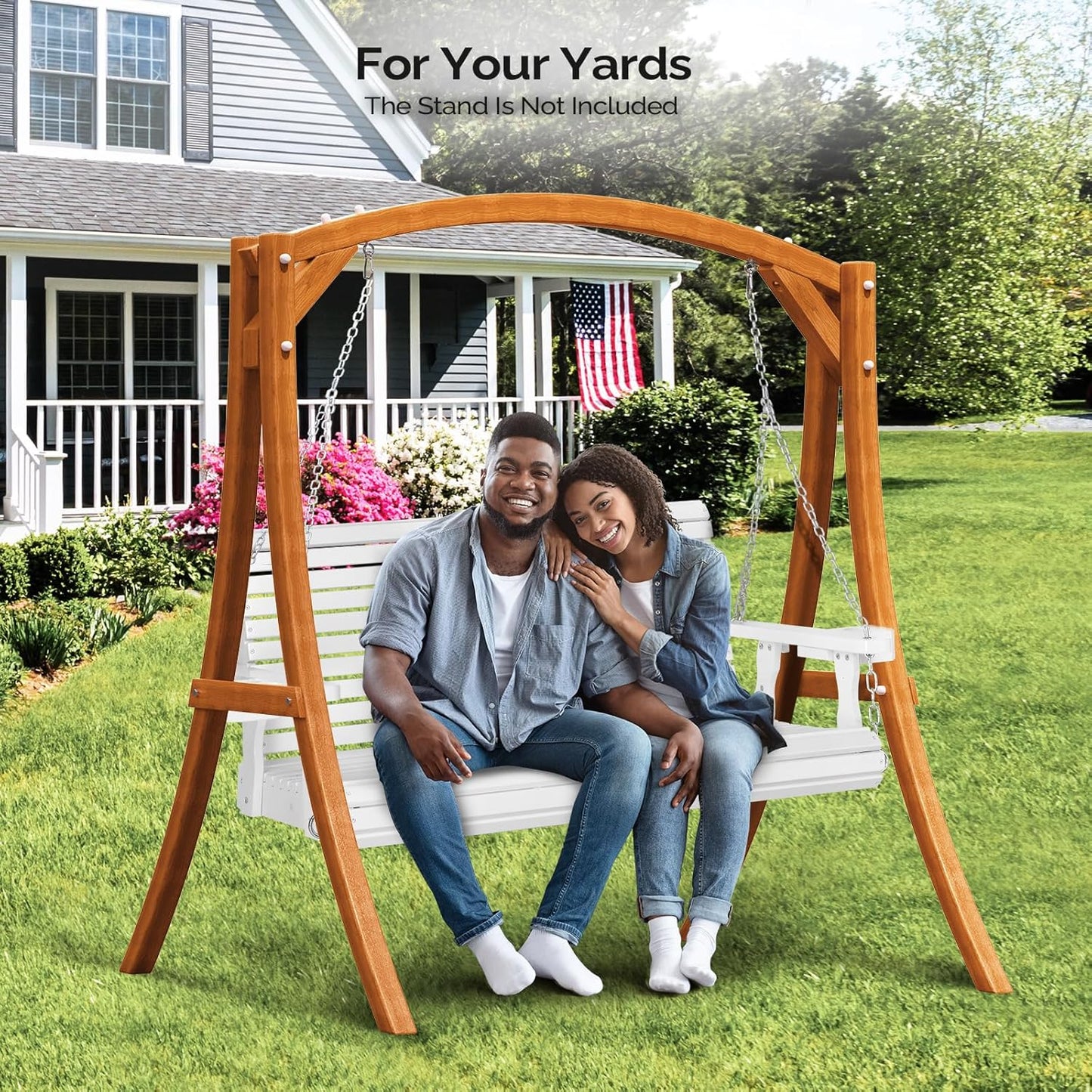 VINGLI XL Size Patio Wooden Porch Swing Outdoor with Cup Holders, Heavy Duty 880 LBS Hanging Swing Chair Bench with Hanging Chains for Yard, Lawn, Garden (4 FT Pro, White)-VerdiqueGarden