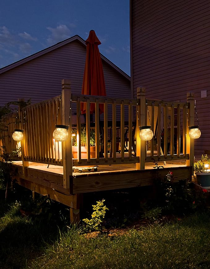 Solar Lanterns Solar Lights Outdoor Waterproof 6-Pack, Solar Powered Hanging Lights Cracked Glass Hanging Globes for Christmas Decoration, Shepherd Hook, Garden Tree Ornaments-VerdiqueGarden