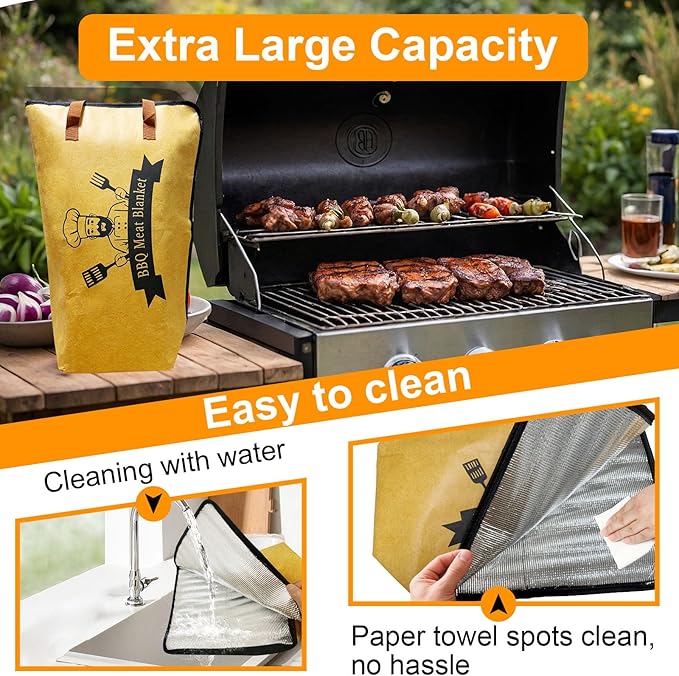 Thickened Insulation BBQ Blanket - Meat Resting Blanket, Locks in Juices, Wide Opening Design, Reusable for Large Brisket, Pork Shoulder, Turkey, Easy Clean, Portable - BBQTools,Gift Accessories-VerdiqueGarden