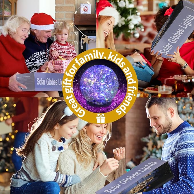 Solar Globe Lights Outdoor Waterproof-Solar Balls Garden-Cracked Glass Ball Solar Lights Outdoor-Solar Orbs Outside-Outdoor Decorations Patio & Yard Lawn Backyard Decor (GUO-XBQ-4-4-4)-VerdiqueGarden