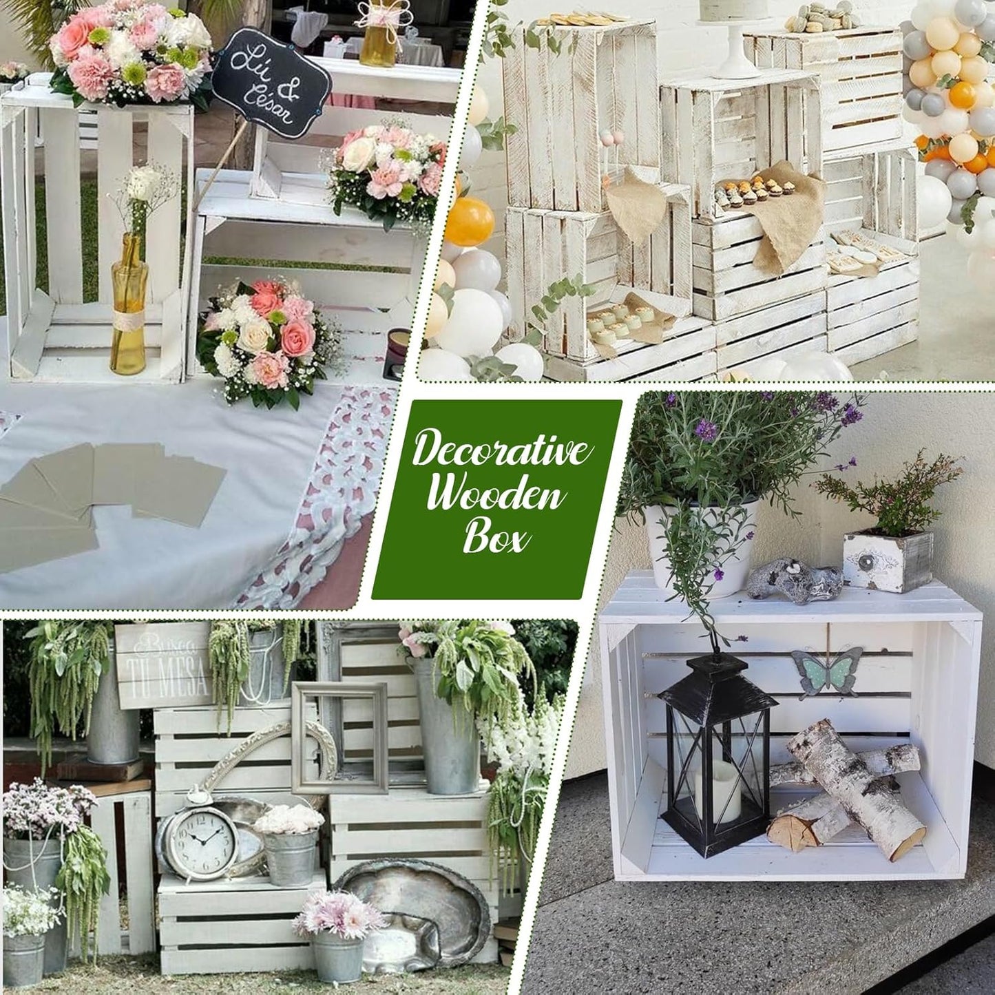 Soaoo 5 Pcs Decorative Nesting Wooden Crates for Storage Display 5 Size Large Small Rustic Wood Decorative Storage Crates with Handle Farmhouse Crate Box Container Made from Pine(Vintage White)-VerdiqueGarden