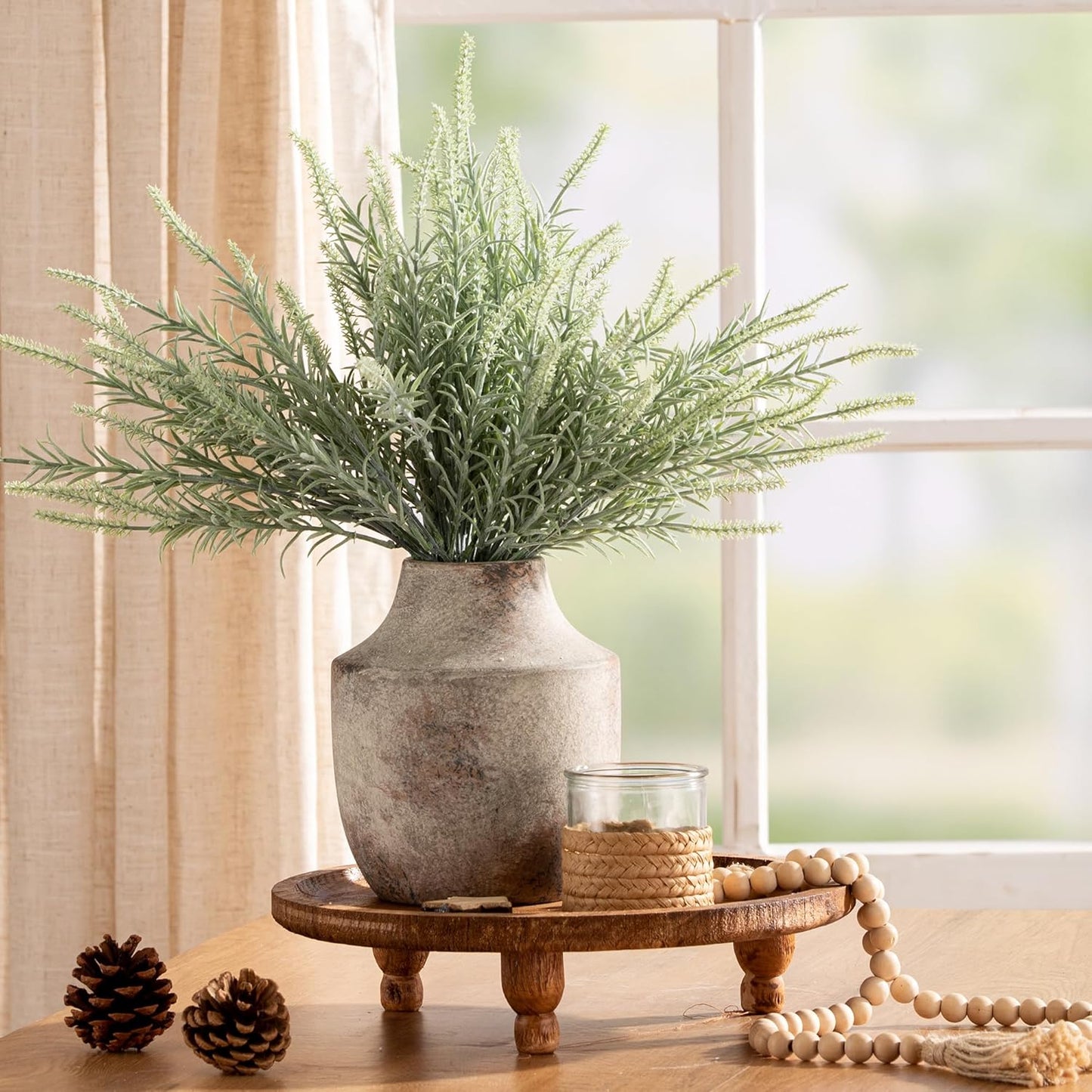 Mitt&Ditt Ceramic Flower Vase, 7.5 inch Off-White Farmhouse Rustic Vase, Handcrafted Weathered Pottery Vases, Small Flower Terracotta Vases for Home Decor, Living Room, Table, Shelf-VerdiqueGarden