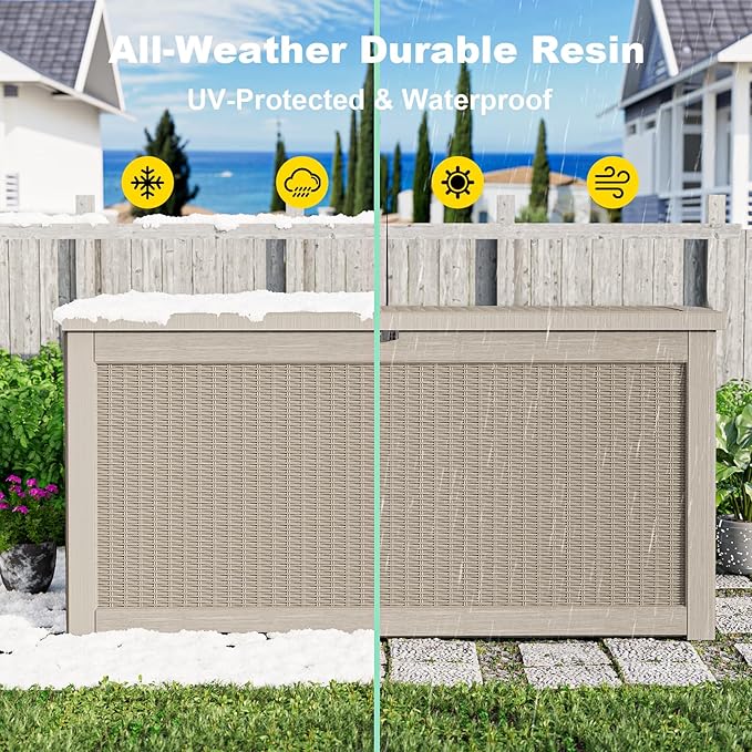 320 Gallon Outdoor Storage Box Waterproof, UV Resistant Resin Deck Box with Hydraulic Rod, Lockable Design and Enhanced Durability for Patio, Garden, and Poolside Use-VerdiqueGarden
