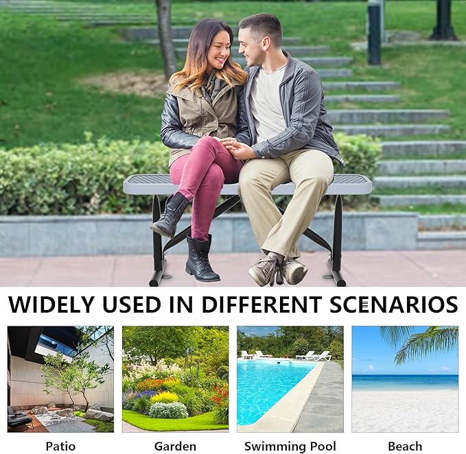 48" L Outdoor Steel Flat Bench, Heavy Duty Metal Park Bench for Outside, Expanded Metal, Commercial Benches Mesh Bench for Shopping Mall, Store, Lawn, Park, Patio, Deck, Garden (Grey, 4FT)-VerdiqueGarden