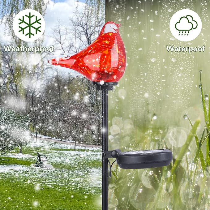 Afirst Solar Outdoor Lights - Decorative Solar Stake Lights Cardinal Handblown Glass Garden Stakes, Waterproof for Pathway Decoration, 2 Pack-VerdiqueGarden