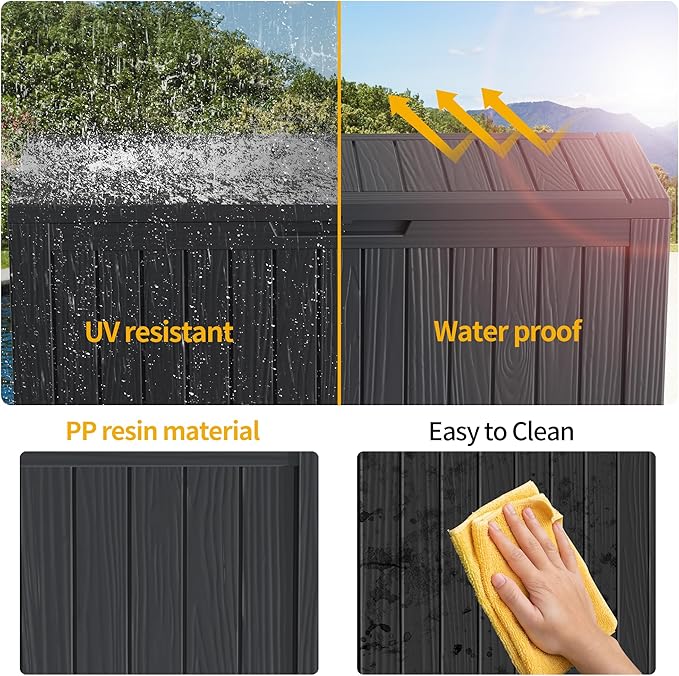 270 Gallon Outdoor Storage Box Waterproof Lockable Resin Deck Box Large, Patio Storage Bin for Pool Accessories Cushion Furniture, Garden Tools, UV-Resistant Outside Delivery Black-VerdiqueGarden