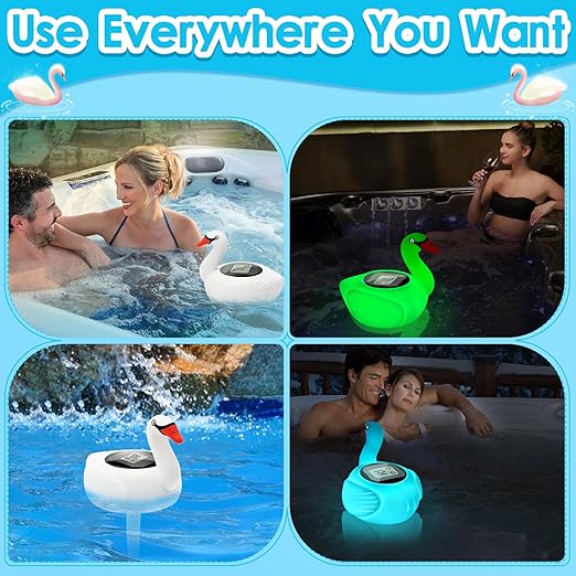 KingSom Digital Pool Thermometer,Solar Pool Thermometer Floating Easy Read with Color Changing Swan Light,Floating Pool Thermometer with Large LCD Screen and String,Pond Water Temperature Thermometer-VerdiqueGarden