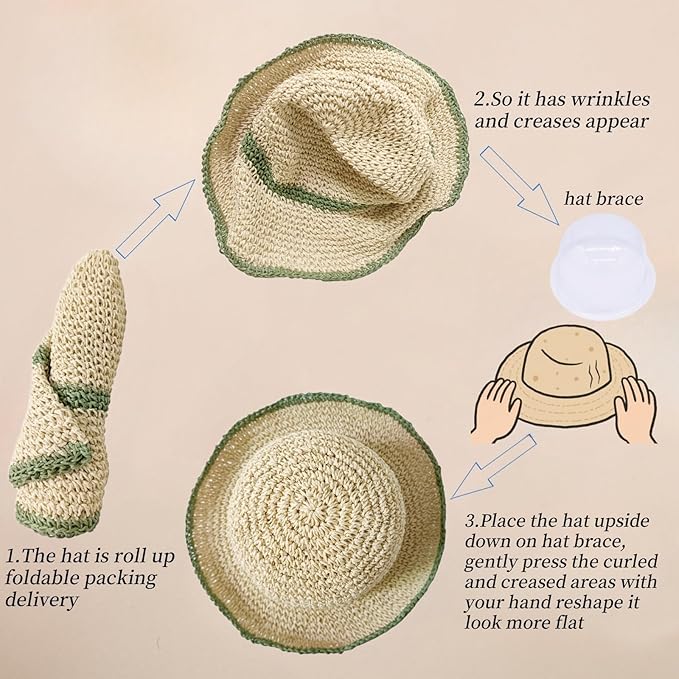 Floppy Big Beach Straw Hats for Women Foldable Summer Wide Brim Packable Sun Hat Womens Travel Straw Fedora Hat-VerdiqueGarden