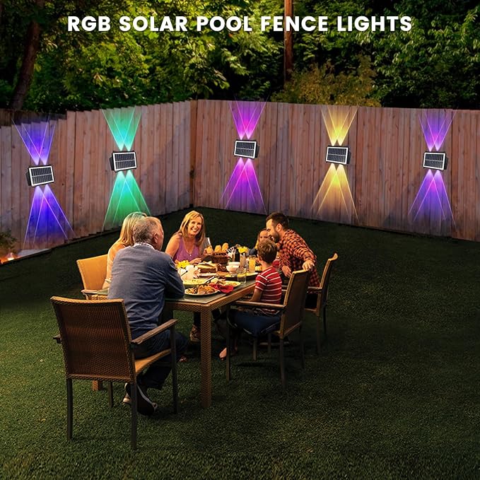 Solar Powered Outdoor LED Lights, Waterproof Wall Sconces, 4 LEDs Fence Lights, Up & Down Lighting for Backyard, Deck, Patio, Porch, Balcony, Garden (4 Pack)-VerdiqueGarden