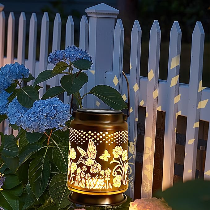 KY&BOSAM Solar Lanterns Outdoor Waterproof Rose Hummingbird Garden Decor Birthday Gift for Women Mom Grandma Hangings Solar Lights Metal Diwali Decoration Outside Lantern for Yard Patio Backyard Porch-VerdiqueGarden