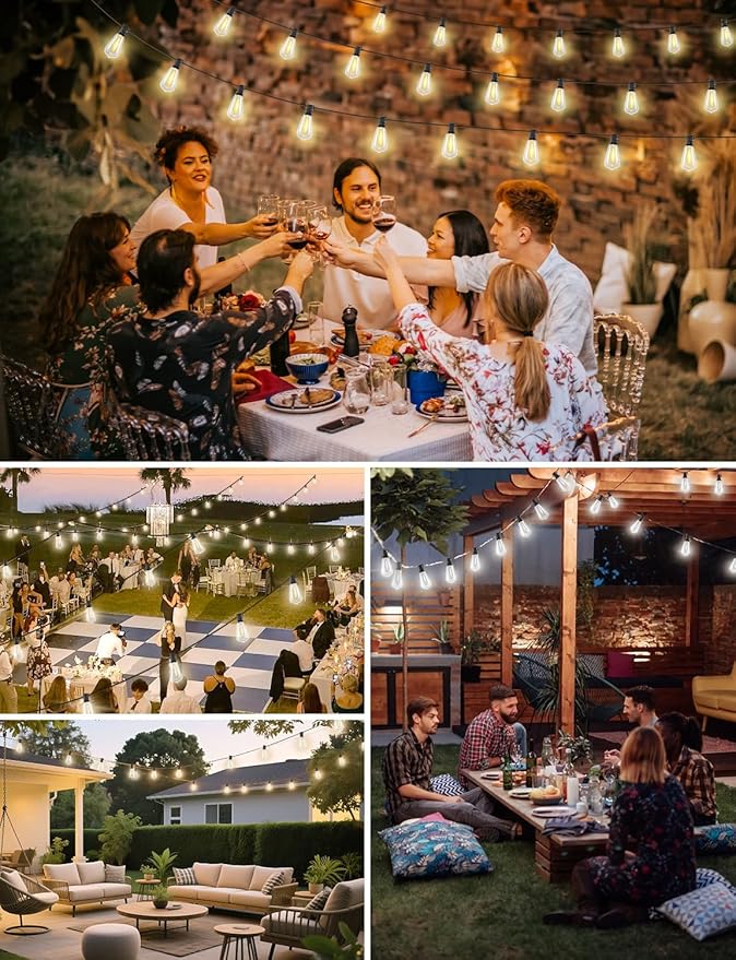 Brightever 200FT Outdoor String Lights with Remote, 2700K/4000K/5000K Selectable LED Patio Lights with 60+2 ST38 Vintage Edison Bulbs, 3 Lighting Modes, 3H/5H Timer, Dimmable String Light for Outside-VerdiqueGarden