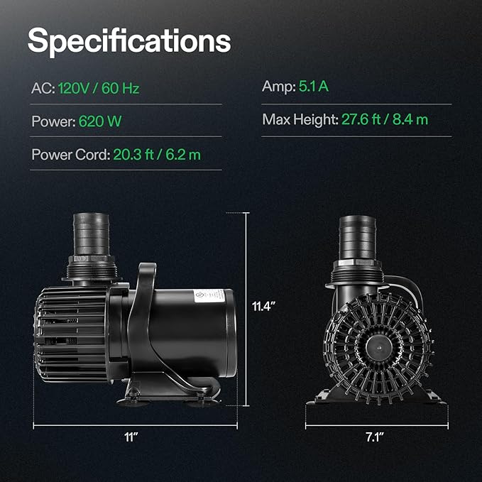 VIVOSUN 9000 GPH Submersible Water Pump 620W Pond Pump Ultra Quiet Aquarium Pump with 26.5FT. Lift Height for Pond Waterfall, Fish Tank, Statuary, or Hydroponics-VerdiqueGarden