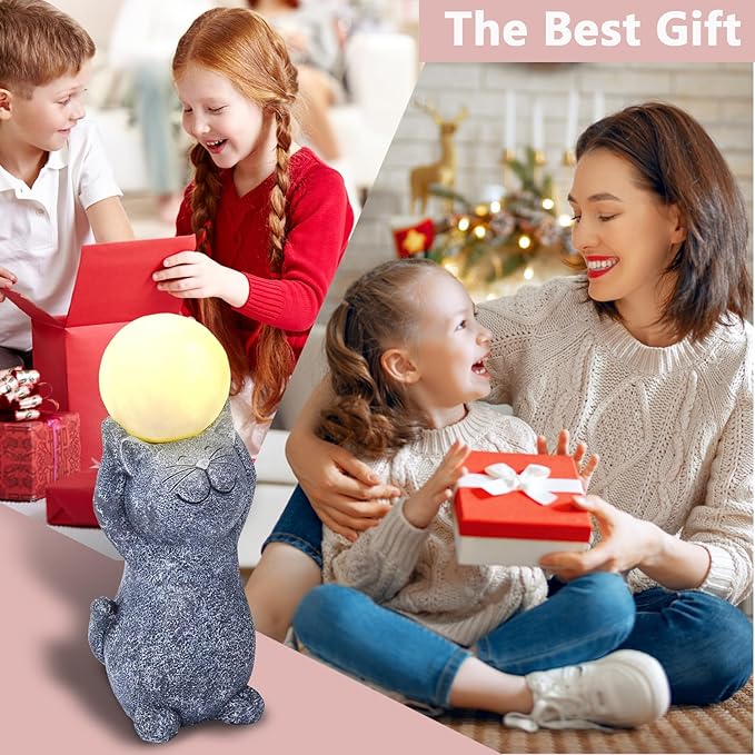 Solar Garden Decor Cat Moon Outdoor Statue and Figurine Lights, Outdoor Patio Sculpture Decor LED Light Gifts for Mom or Daughter, Garden Statues Birthday Gifts for Women Home and Yard with Solar Lamp-VerdiqueGarden