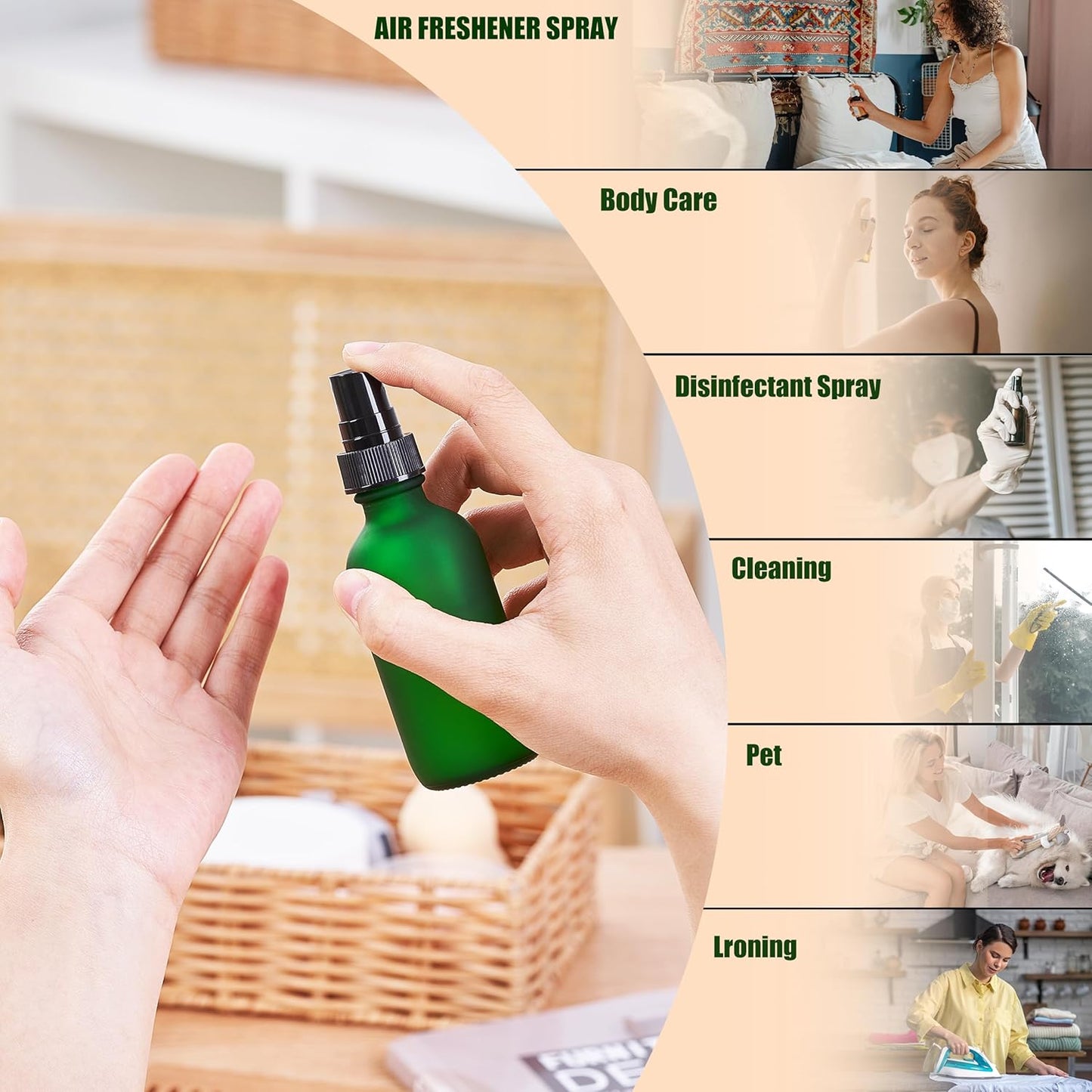 2 oz Glass Spray Bottles, Reusable Fine Mist Sprayer Small Spray Bottle, Preety Frosted Texture, Leak-Proof Design, Perfect for Travel, Skin Care, Perfumes (Green-Frosted, 2oz-24pcs)-VerdiqueGarden