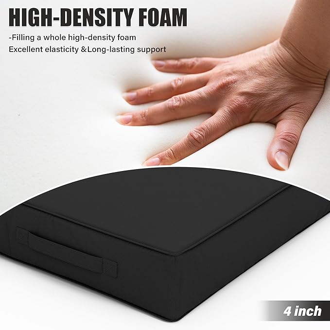 Patio Chair Cushions 22 X 22 X 4 Inch Waterproof Outdoor Seat Cushions for Patio Furniture, Outdoor Sofa Couch Pads with Ties & Handle, Set of 2, Black-VerdiqueGarden