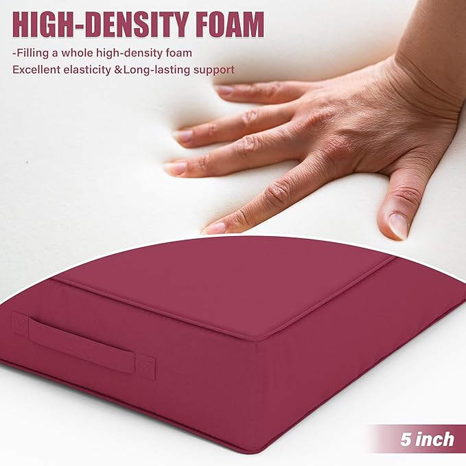 Patio Chair Cushions 24 X 24 X 5 Inch Waterproof Outdoor Seat Cushions for Patio Furniture, Outdoor Sofa Couch Pads with Ties & Handle, Set of 2, Fuchsiared-VerdiqueGarden