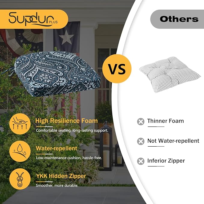 Outdoor Round Corner Seat Cushion, 17"x16"x2", Set of 4, Non Slip Seat Cushion Pads with Removable Cover for Patio Furniture, Garden Yard Lawn, Damask Vine-VerdiqueGarden