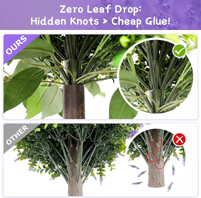 28" Artificial Boxwood Topiary Ball with Lavender, UV Resistant Topiary Tree Faux Boxwood Ball Shaped Porch Bushes with Ground Spike Artificial Bushes for Outdoors Front Door Decor Home Garden-VerdiqueGarden