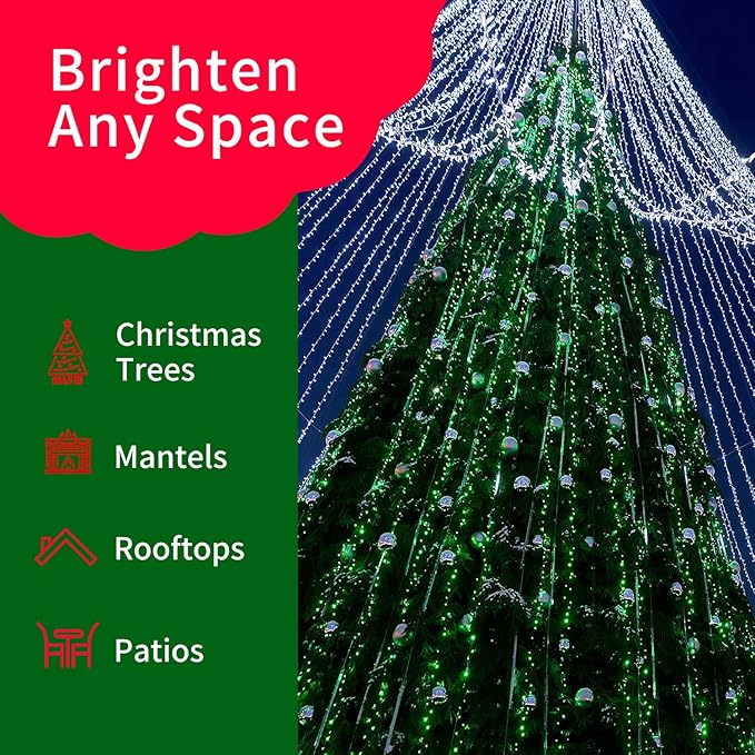 Ultra-Bright Connect End to End Green Christmas Mini Light 300L 63.8Ft(2Sets-Each 150L)UL Listed Incandescent Bulb String Light for Indoor Outdoor Holiday Garden Party Christmas Tree Decor-VerdiqueGarden