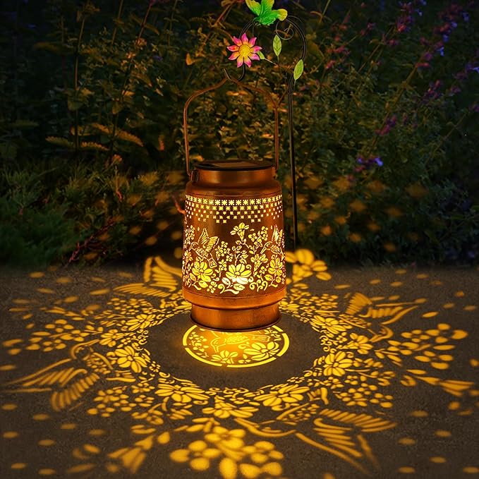 Solar Lanterns Outdoor Hummingbird Garden Decor, Birthday Gifts for Women Mom Grandma Metal Hanging Lantern Lights Waterproof Solar Lights with Shepherd Hook LED Decoration for Garden Yard Patio Lawn-VerdiqueGarden