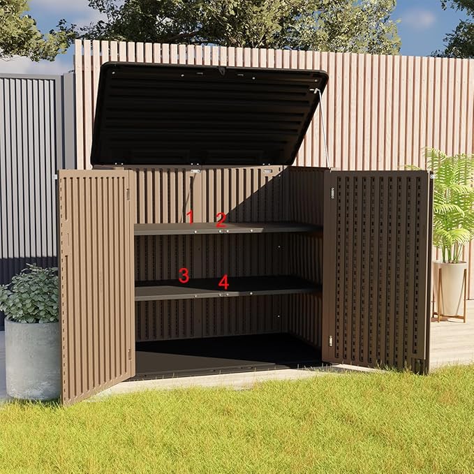 KINYING Larger Outdoor Storage Shed Weather Resistance, Resin Sheds & Outdoor Storage for Garden, Patios, Backyards, 48 Cu.Ft Tool Shed for Garbage Cans, Lawn Mower, Garden Tools,Brown-VerdiqueGarden