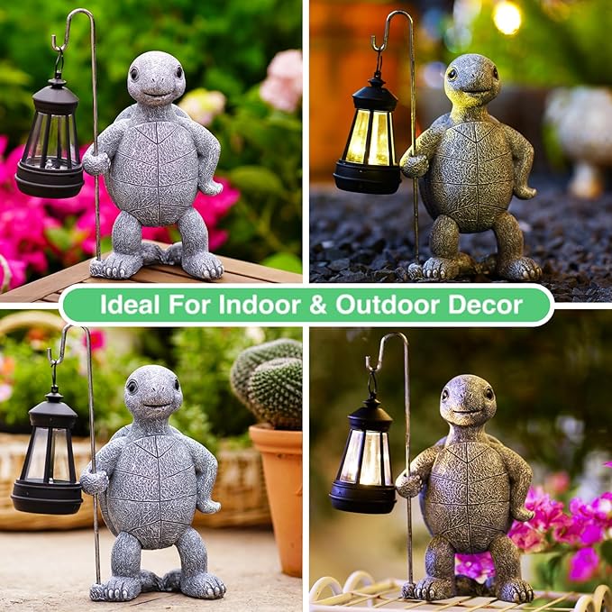 Garden Turtle Statue with Solar Lantern - Outdoor Garden Decor for Outside Yard Patio Balcony Lawn Decor - Unique Gardening Gifts for Mom Grandma-VerdiqueGarden