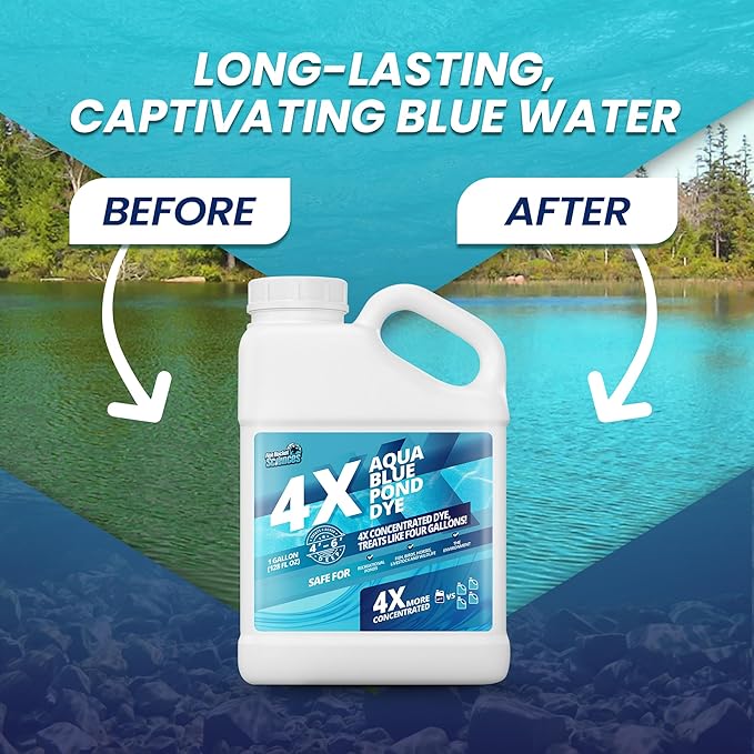 1 Gallon Aqua Blue Pond Dye 4X Concentrate, Lake & Pond Dye Blue for Aqua Colored Water, Ideal Lake Colorant, Aquashade Colorant That Protects Against Sunlight - Ideal for Fish and Wildlife-VerdiqueGarden