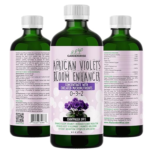 0-3-2 African Violet Fertilizer for Indoor Plants: Concentrated Plant Food – Plant Fertilizer, Bloom Booster for All Violets, Indoor Flowering Plants, Vigorous Growth and Blooming (16 OZ)-VerdiqueGarden