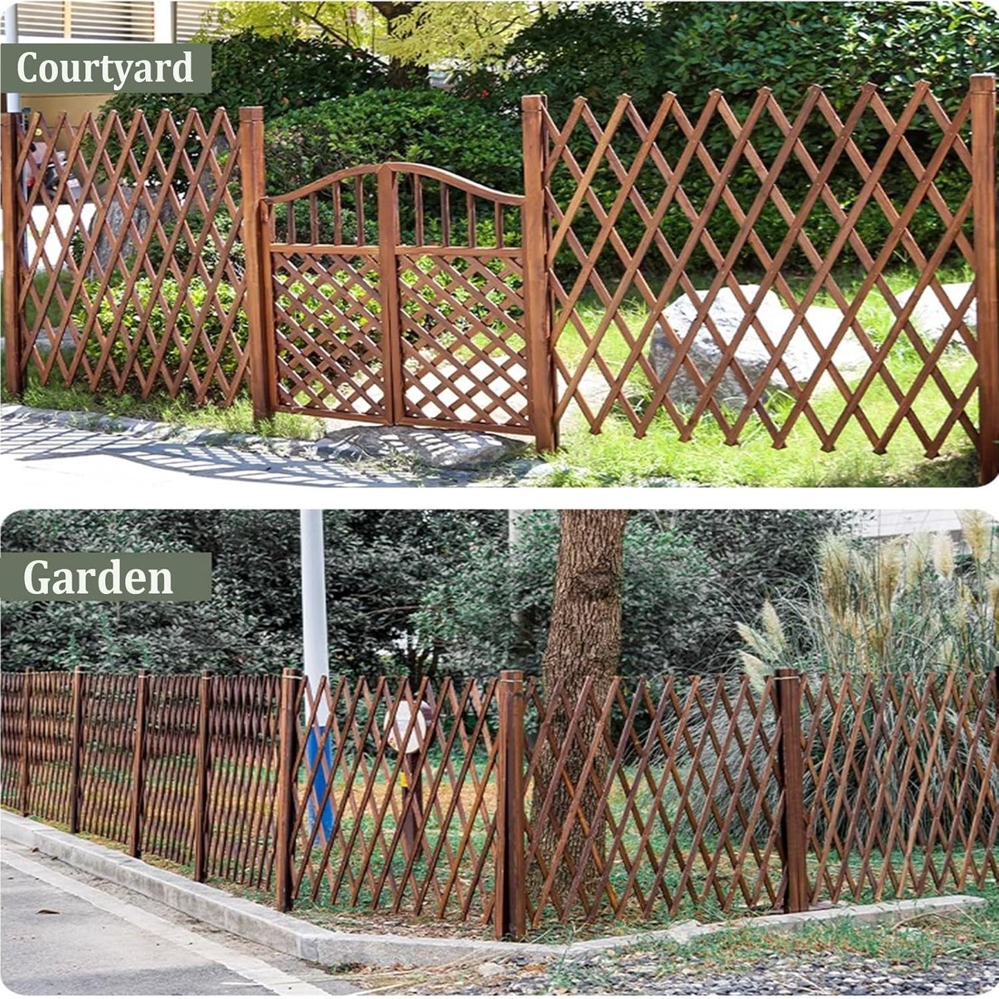 Expandable Wooden Lattice Fence - Retractable Garden Trellis Panel, Freestanding Fencing for Climbing Plants, No Dig Vertical Rack, Outdoor Pet Screen, Brown (82.67"x39.37")-VerdiqueGarden