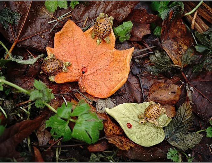 Top Collection Miniature Fairy Garden and Terrarium Statue, Little Turtle on Leaf-VerdiqueGarden