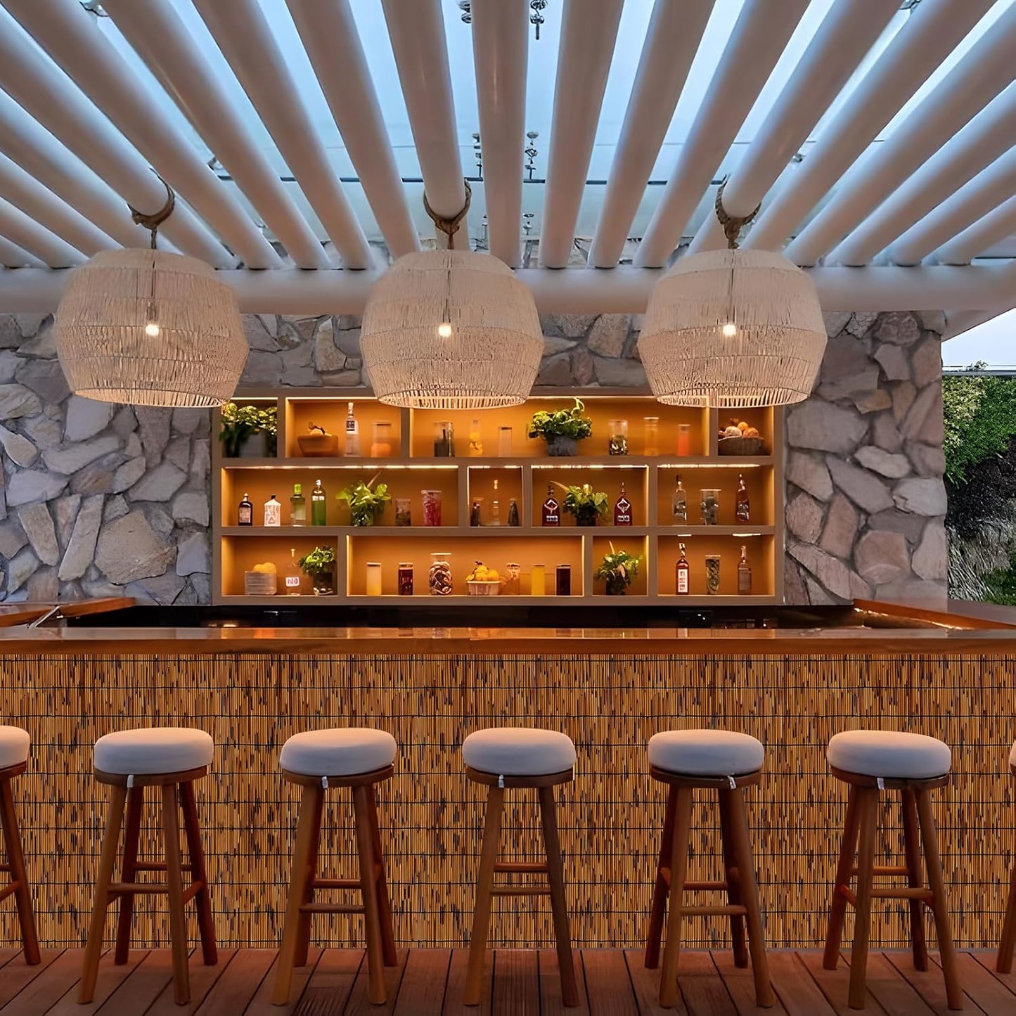 Natural Bamboo Reed Fence, 6FT x 16.4FT,Bamboo Fence Rolls 6 Feet High Outdoor for Garden, Decorative Fence for Outdoor Privacy Screening, Sun Blocking, Decorative Divider, Brown-VerdiqueGarden