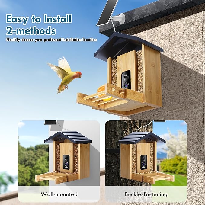 Bird Feeder, 5MP Solar-Powered Smart Bird Feeder with Camera, AI Identifies Birds 10000+, 2.4GHz, Color Night Vision, Instant Notification, Easy to Use, 1.5L Birds Feeders for Outdoor, Yard-VerdiqueGarden