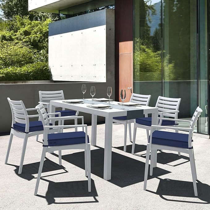 LVTXIII Patio Chair Cushions 19"x19"x3", Water-Repellent Outdoor Seat Cushions for Patio Furniture, Square Chair Pads with Ties for Home Garden Decoration, Set of 2, Navy Blue-VerdiqueGarden