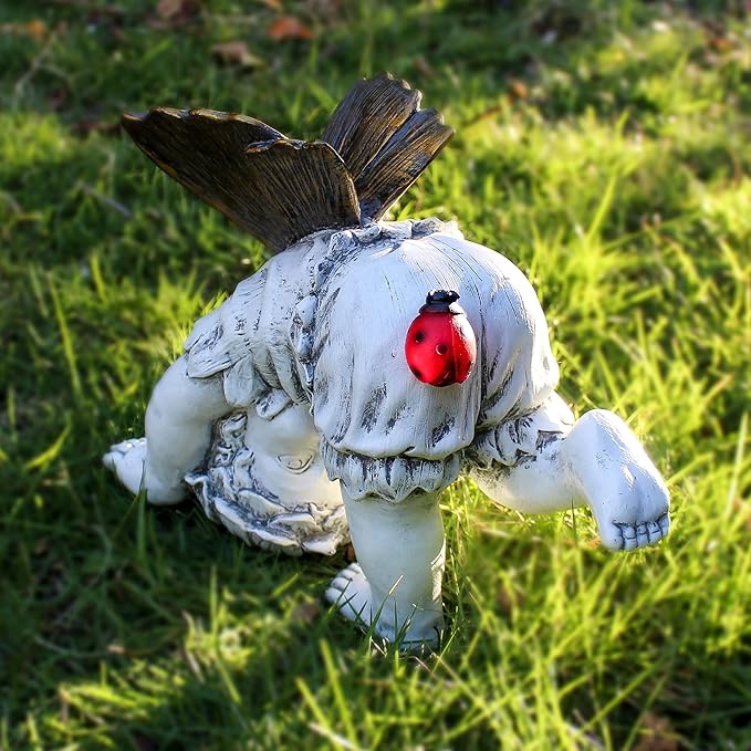 Garden Flower Fairy Outdoor Solar Decor,Fairy Garden Sculpture,Resin Ornaments for Patio Lawn Yard Porch,Playful Garden Flower Fairy Statues for Outside Angel Gifts,8.98 Inches Tall-VerdiqueGarden